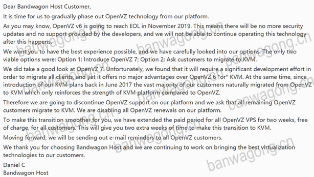 搬瓦工OPENVZ通知