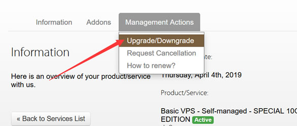 选择需要升级的套餐