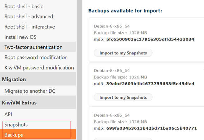 kiwivm 快照和自动备份